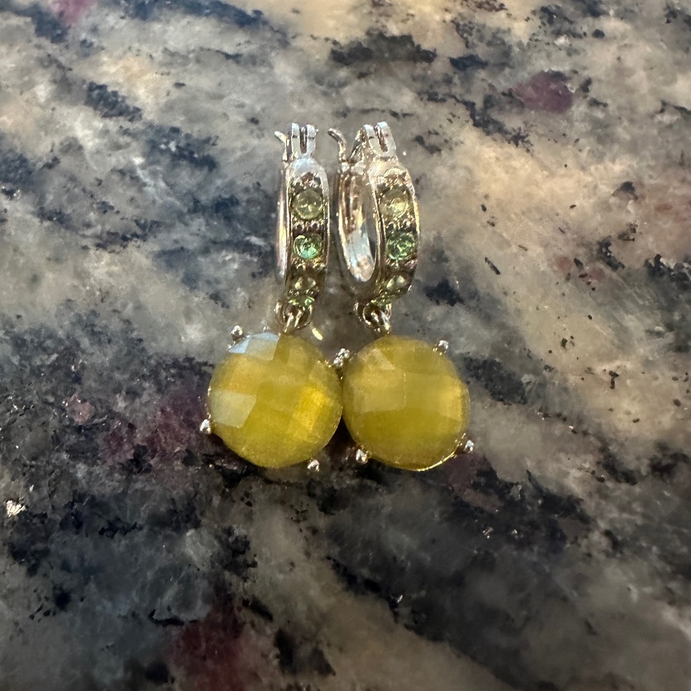 Liz Claiborne Green Yellow Silver Hoop Earrings